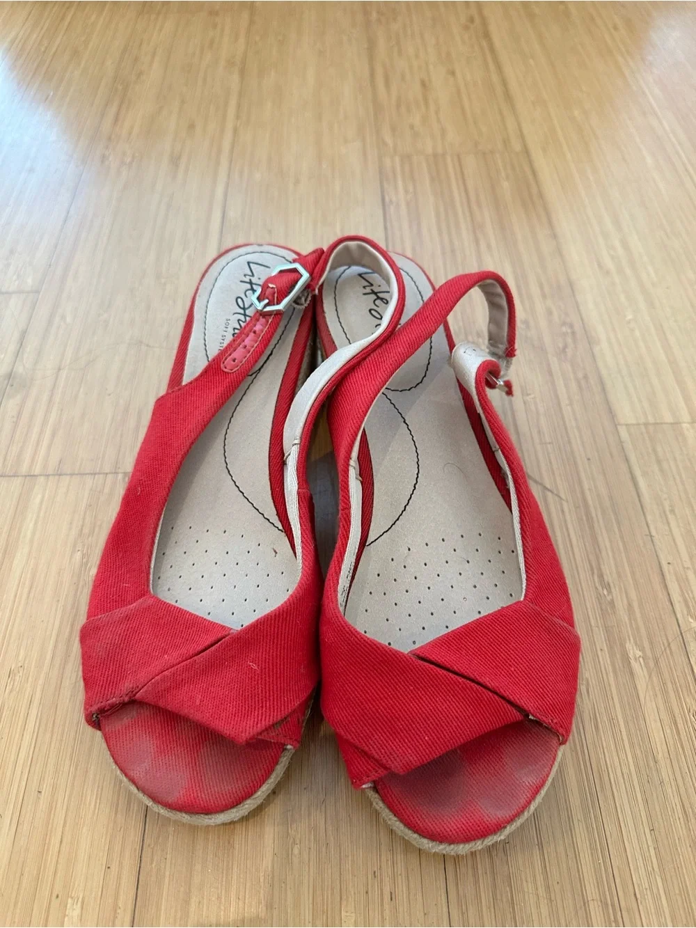 Red Slingback Knot Espadrille Heels - Women Shoes